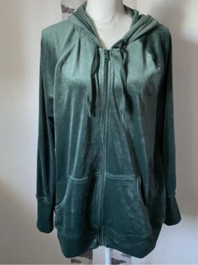 Offline by Aerie Green Velvet Full-Zip Hoodie
